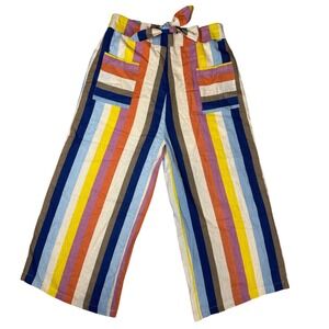 Sage & Citrus Multicolor Stripe Tie Waist Wide Leg Pants Size M Boho Linen Blend